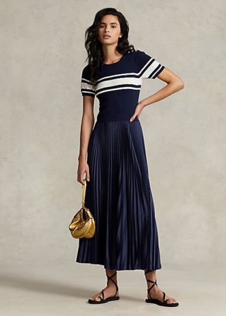 Lacivert Kadın Ralph Lauren Hibrit Pileli Elbise