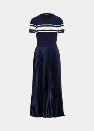 Lacivert Kadın Ralph Lauren Hibrit Pileli Elbise