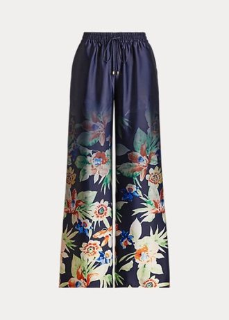Lacivert Kadın Ralph Lauren Çiçekli Charmeuse Geniş Paça Pantolon
