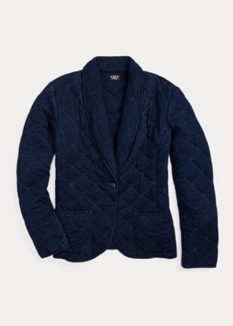 Lacivert Kadın Ralph Lauren Kapitone Indigo Jersey Ceketler
