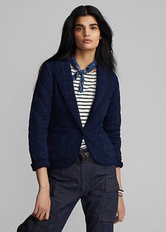 Lacivert Kadın Ralph Lauren Kapitone Indigo Jersey Ceketler