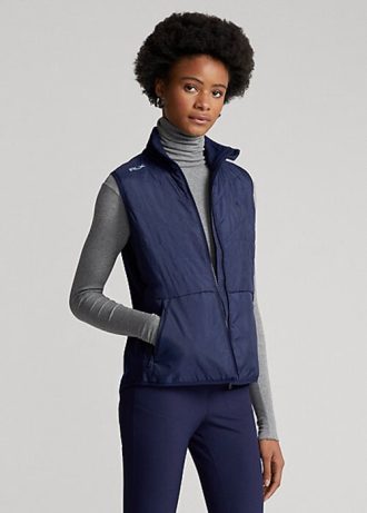 Lacivert Kadın Ralph Lauren Kapitone Ön Hibrit Tam Fermuarlı Yelek