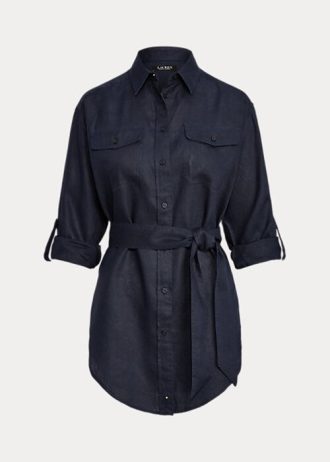 Lacivert Kadın Ralph Lauren Kemerli Keten Gömlekler