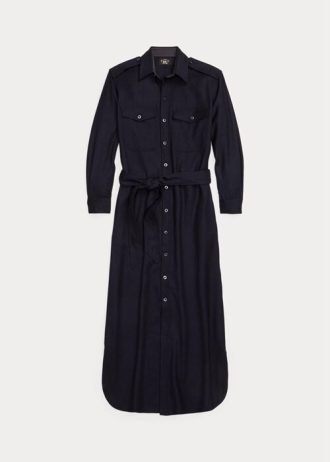 Lacivert Kadın Ralph Lauren Kemerli Yün Karışımlı Elbise