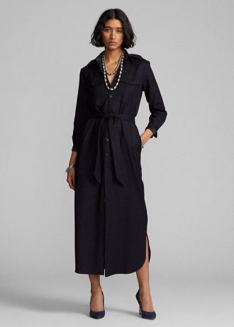 Lacivert Kadın Ralph Lauren Kemerli Yün Karışımlı Elbise