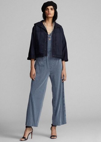Lacivert Kadın Ralph Lauren Kısa Indigo Pamuklu-Keten Ceketler