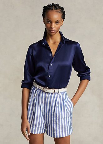 Lacivert Kadın Ralph Lauren Mulberry İpek Gömlekler
