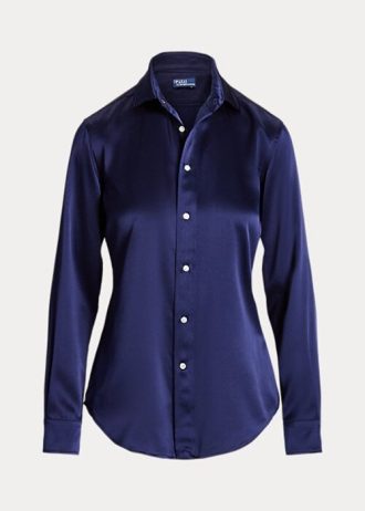 Lacivert Kadın Ralph Lauren Mulberry İpek Gömlekler
