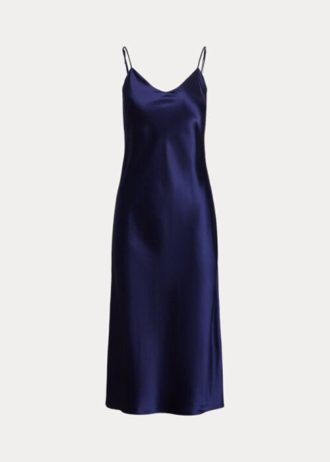 Lacivert Kadın Ralph Lauren Mulberry İpek Midi Slip Elbise