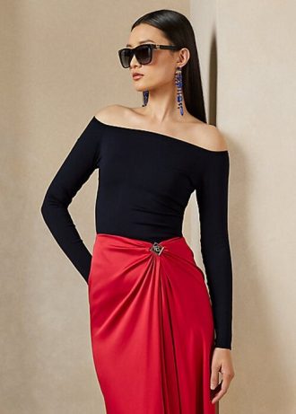 Lacivert Kadın Ralph Lauren Mulberry İpek Omuzdan Açık Kazaklar