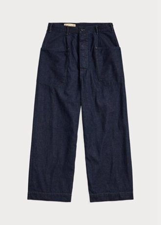 Lacivert Kadın Ralph Lauren Pamuklu-Keten Kot Geniş Paça Pantolon