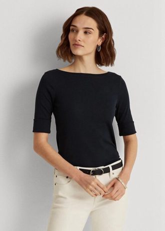 Lacivert Kadın Ralph Lauren Pamuklu Tekne Yaka Üstler