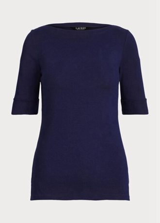 Lacivert Kadın Ralph Lauren Pamuklu Tekne Yaka Üstler