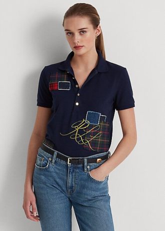Lacivert Kadın Ralph Lauren Patchwork Piqué Polo Gömlekler