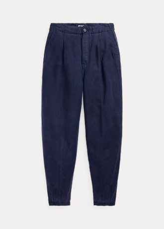 Lacivert Kadın Ralph Lauren Pileli Keten Karışımlı Twill Pantolon