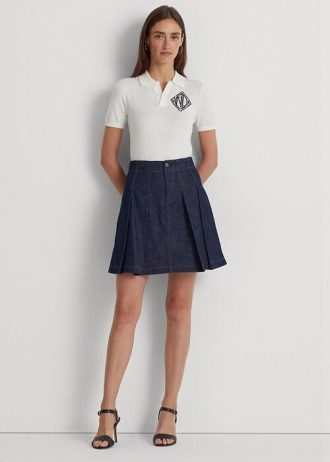 Lacivert Kadın Ralph Lauren Pileli Kot Mini Etek