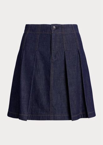 Lacivert Kadın Ralph Lauren Pileli Kot Mini Etek