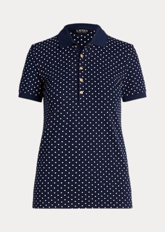 Lacivert Kadın Ralph Lauren Puantiyeli Piqué Polo Gömlek