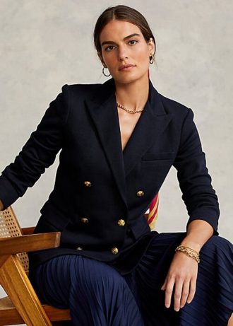 Lacivert Kadın Ralph Lauren Örgü Kruvaze Blazer Ceket