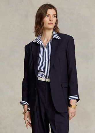Lacivert Kadın Ralph Lauren Streç Yün Karışımlı Blazer Ceketler