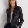 Lacivert Kadın Ralph Lauren Tumbled Deri Motosiklet Ceketleri Lacivert Kadın Ralph Lauren Tumbled Deri Motosiklet Ceketleri