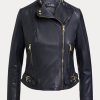 Lacivert Kadın Ralph Lauren Tumbled Deri Motosiklet Ceketleri Lacivert Kadın Ralph Lauren Tumbled Deri Motosiklet Ceketleri