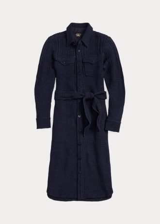 Lacivert Kadın Ralph Lauren Yün-Pamuklu Kemerli Elbise