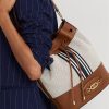 Lauren Tan/Lacivert Çizgili Kadın Ralph Lauren Kanvas Büyük Andie El Çantası Lauren Tan/Lacivert Çizgili Kadın Ralph Lauren Kanvas Büyük Andie El Çantası