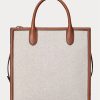 Lauren Tan/Navy Kadın Ralph Lauren Canvas Büyük Symone Tote Çantalar Lauren Tan/Navy Kadın Ralph Lauren Canvas Büyük Symone Tote Çantalar