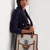 Lauren Tan/Navy Kadın Ralph Lauren Canvas Büyük Symone Tote Çantalar Lauren Tan/Navy Kadın Ralph Lauren Canvas Büyük Symone Tote Çantalar