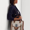 Lauren Tan/Navy Kadın Ralph Lauren Canvas Büyük Symone Tote Çantalar Lauren Tan/Navy Kadın Ralph Lauren Canvas Büyük Symone Tote Çantalar