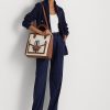 Lauren Tan/Navy Kadın Ralph Lauren Canvas Büyük Symone Tote Çantalar Lauren Tan/Navy Kadın Ralph Lauren Canvas Büyük Symone Tote Çantalar