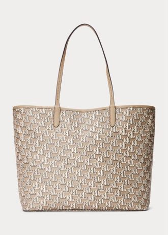 Light Camel Kadın Ralph Lauren Kaplamalı Kanvas Orta Boy Collins Tote Çantalar