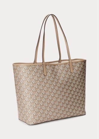 Light Camel Kadın Ralph Lauren Kaplamalı Kanvas Orta Boy Collins Tote Çantalar