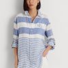 Mavi / Beyaz Kadın Ralph Lauren Çizgili Büyük Boy Keten Gömlekler Mavi / Beyaz Kadın Ralph Lauren Çizgili Büyük Boy Keten Gömlekler