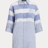 Mavi / Beyaz Kadın Ralph Lauren Çizgili Büyük Boy Keten Gömlekler Mavi / Beyaz Kadın Ralph Lauren Çizgili Büyük Boy Keten Gömlekler