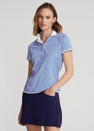 Mavi / Beyaz Kadın Ralph Lauren Çizgili Jersey Polo Tişörtleri