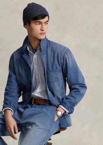 Mavi Erkek Ralph Lauren Balıksırtı Desenli Twill Yardımcı Ceketler