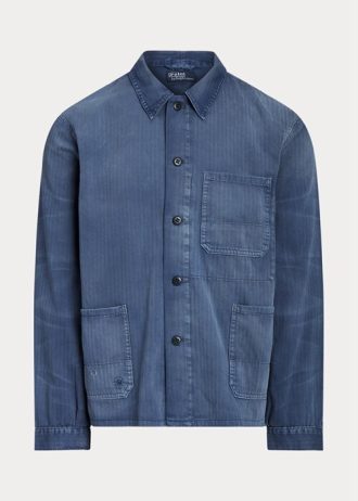 Mavi Erkek Ralph Lauren Balıksırtı Desenli Twill Yardımcı Ceketler