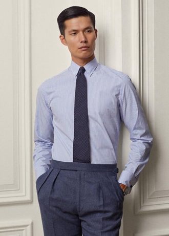 Mavi Erkek Ralph Lauren Bengal Çizgili Poplin Fransız Manşetli Resmi Gömlekler