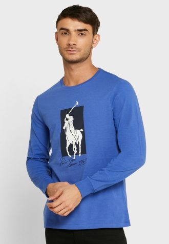 Mavi Erkek Ralph Lauren Grafik Yuvarlak Yaka Tişörtler