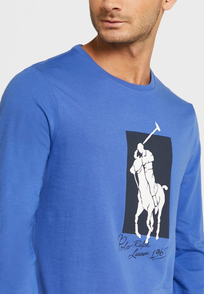 Mavi Erkek Ralph Lauren Grafik Yuvarlak Yaka Tişörtler