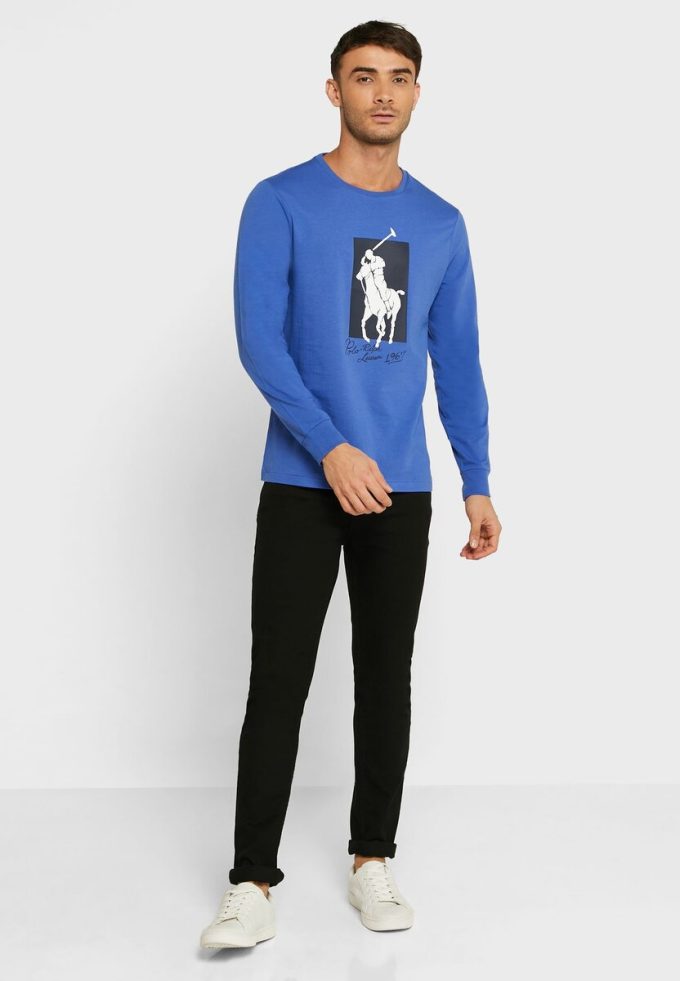 Mavi Erkek Ralph Lauren Grafik Yuvarlak Yaka Tişörtler