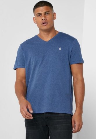 Mavi Erkek Ralph Lauren Göğüs Logolu V Yaka Tişörtler