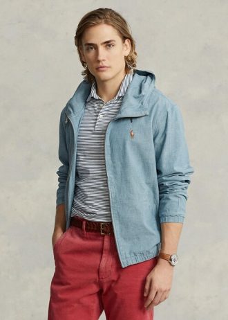 Mavi Erkek Ralph Lauren Indigo Chambray Kapüşonlu Ceketler