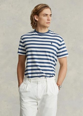 Mavi Erkek Ralph Lauren Klasik Kesim Çizgili Jersey Tişörtler