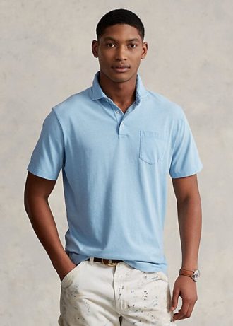 Mavi Erkek Ralph Lauren Klasik Kesim Pamuklu-Keten Polo Tişörtler