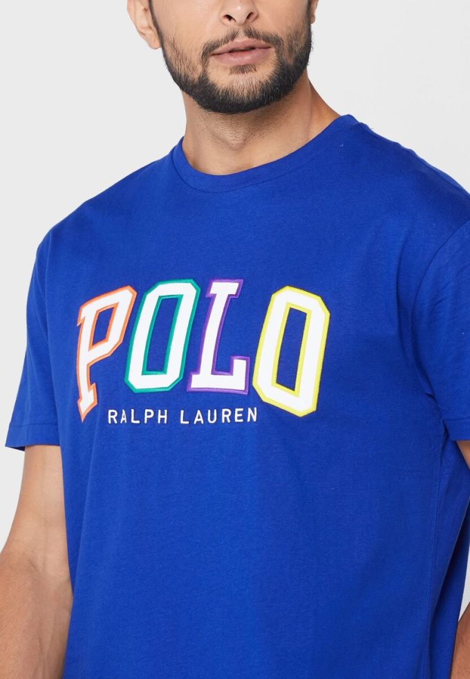 Mavi Erkek Ralph Lauren Logolu Yuvarlak Yaka Tişörtler