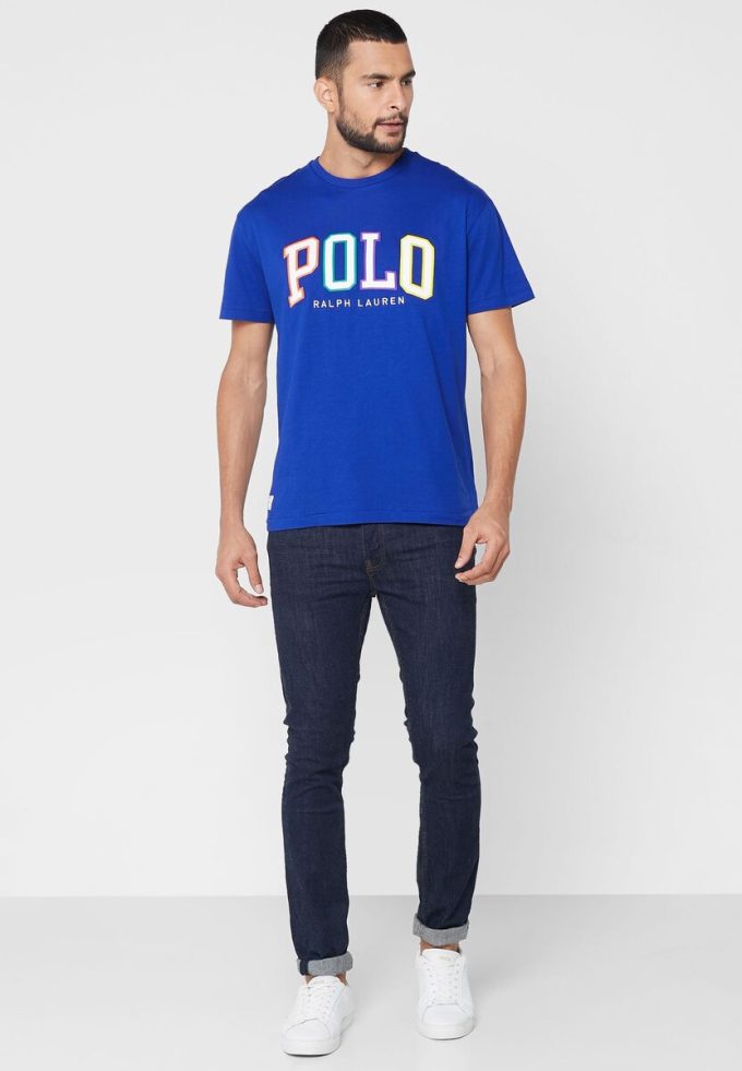 Mavi Erkek Ralph Lauren Logolu Yuvarlak Yaka Tişörtler