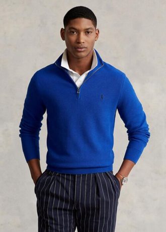Mavi Erkek Ralph Lauren Örgülü Pamuklu Çeyrek Fermuarlı Kazak Mavi Erkek Ralph Lauren Örgülü Pamuklu Çeyrek Fermuarlı Kazak